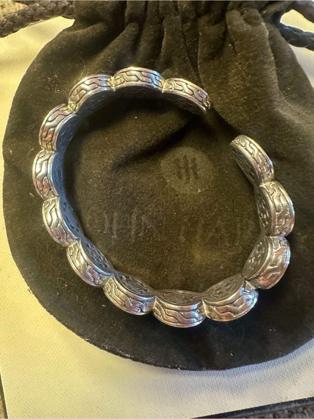 John Hardy Silver Scalloped Link Cuff Bracelet